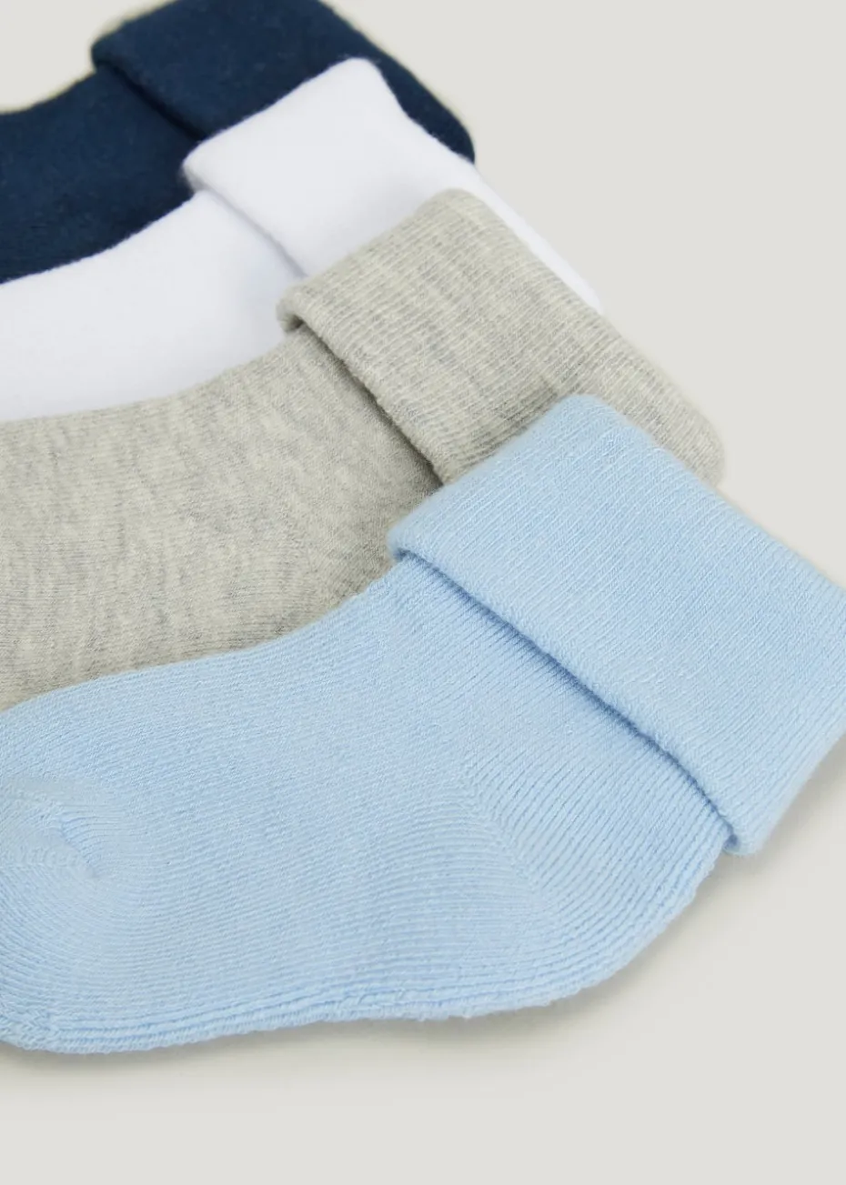 4 Pack Blue Terry Tot Baby Socks (Newborn-12mths)