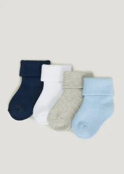 4 Pack Blue Terry Tot Baby Socks (Newborn-12mths)