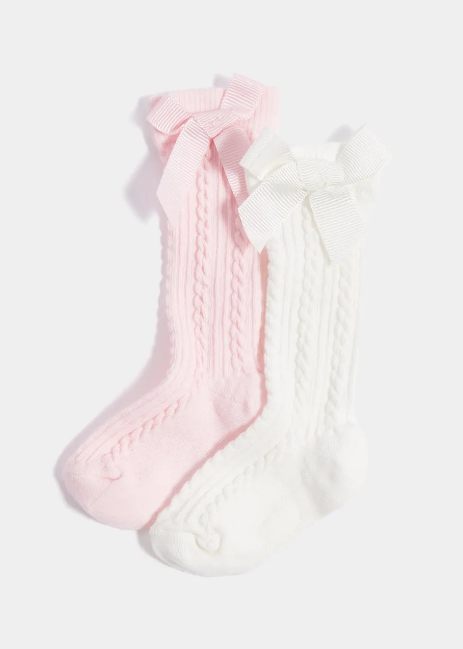 2 Pack Bow Knee High Baby Socks (Newborn-23mths)
