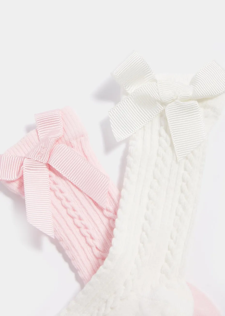 2 Pack Bow Knee High Baby Socks (Newborn-23mths)