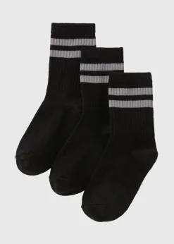 3 Pack Boys Black Sports Socks (Younger 6 - Older 6.5)