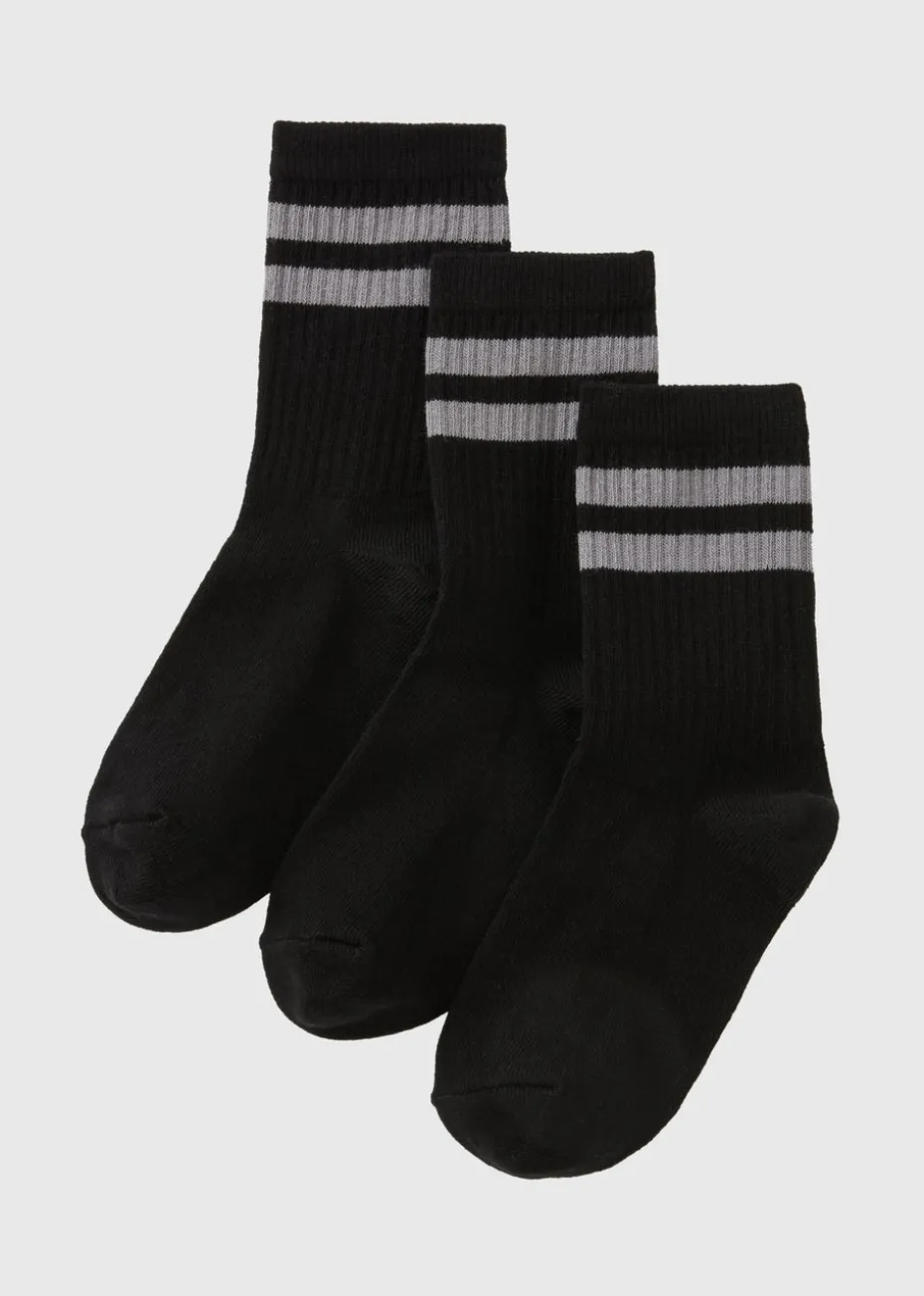 3 Pack Boys Black Sports Socks (Younger 6 - Older 6.5)