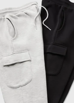 2 Pack Boys Black/Grey Cargo Jogging Bottoms (7-15yrs)