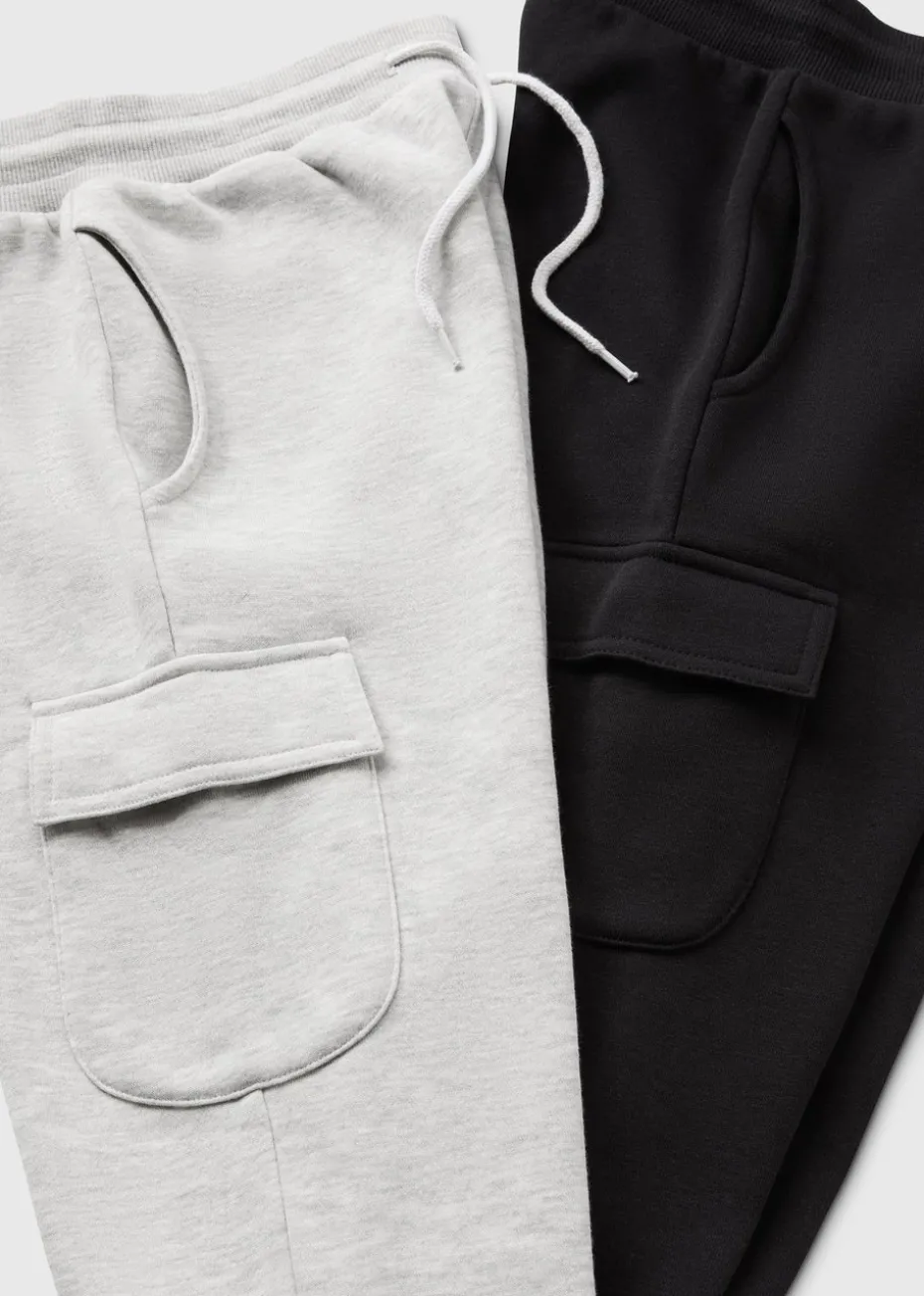 2 Pack Boys Black/Grey Cargo Jogging Bottoms (7-15yrs)