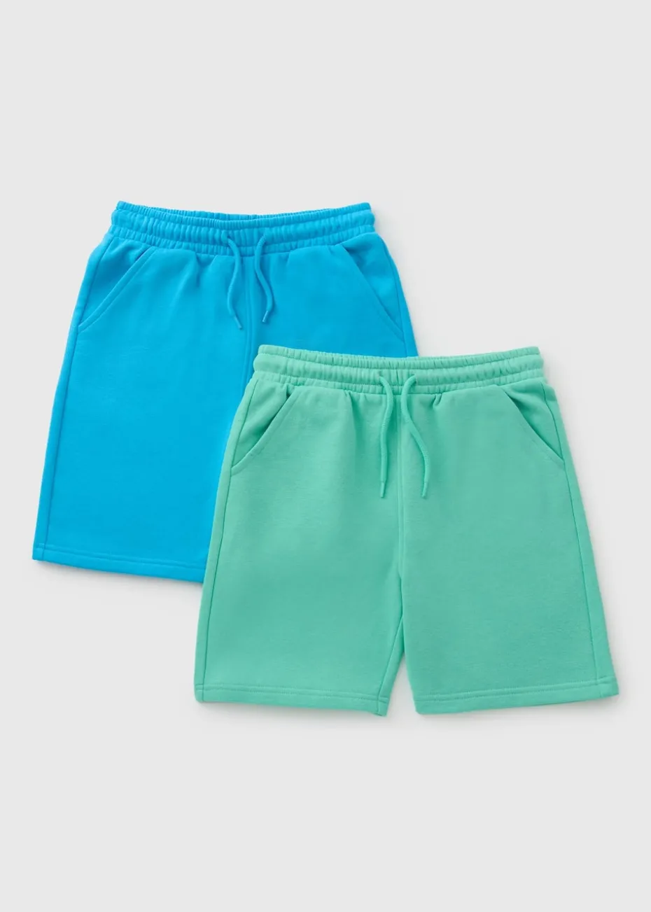 2 Pack Boys Blue & Green Jog Shorts (7-15yrs)