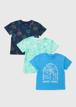 3 Pack Boys Blue Palm T-Shirts (1-7yrs)