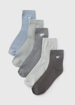 5 Pack Boys Dino Embroidered Socks (Younger 6-Older 6.5)