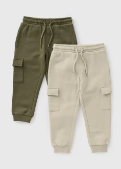 2 Pack Boys Khaki & Stone Cargo Jogging Bottoms (1-7yrs)