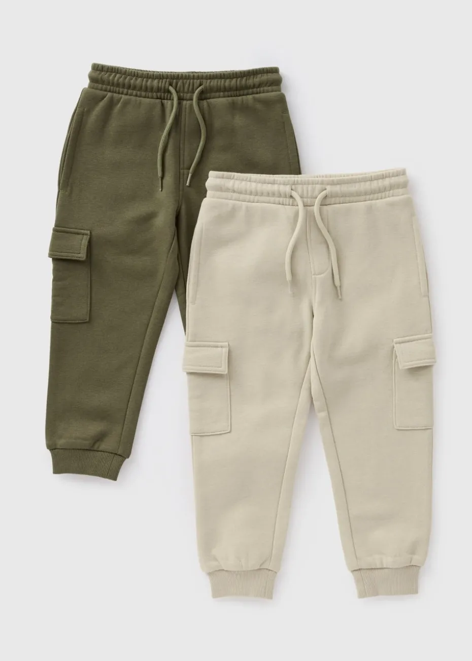 2 Pack Boys Khaki & Stone Cargo Jogging Bottoms (1-7yrs)