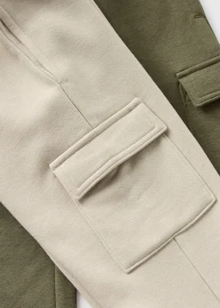 2 Pack Boys Khaki & Stone Cargo Jogging Bottoms (1-7yrs)