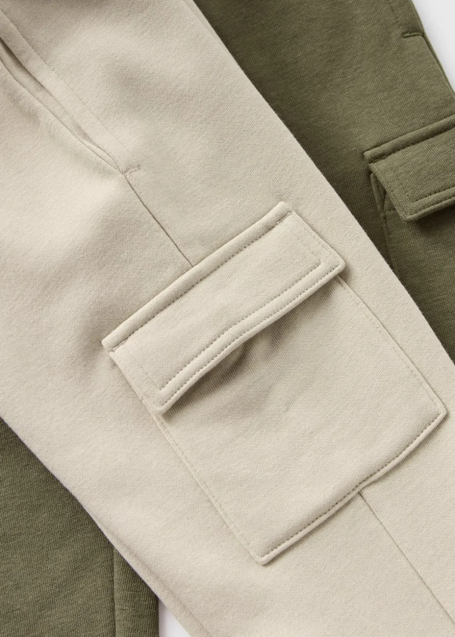 2 Pack Boys Khaki & Stone Cargo Jogging Bottoms (1-7yrs)