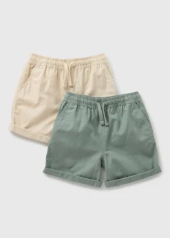 2 Pack Boys Khaki Woven Linen Shorts (1-7yrs)