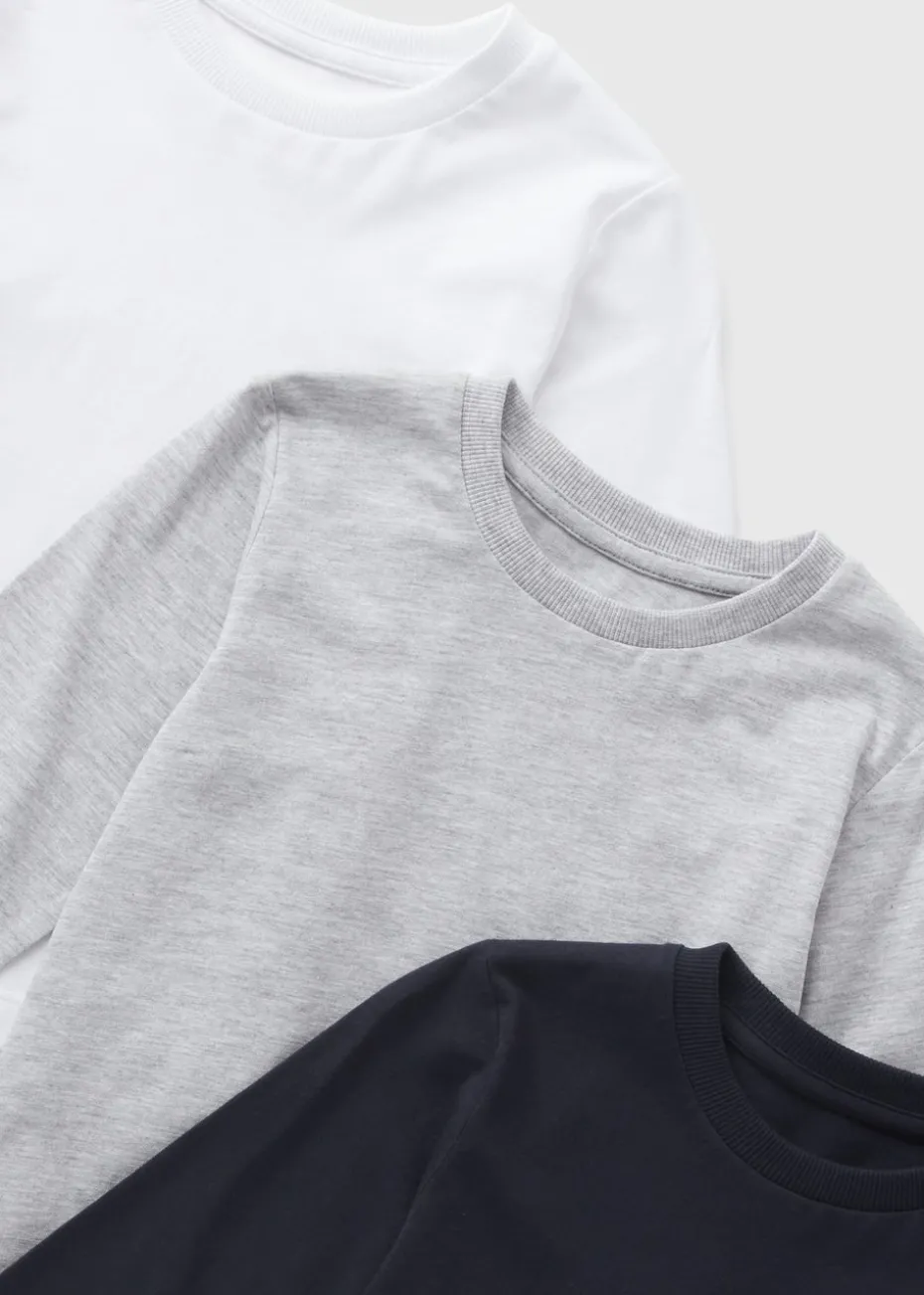 3 Pack Boys Monochrome Long Sleeve T-Shirts (1-7yrs)