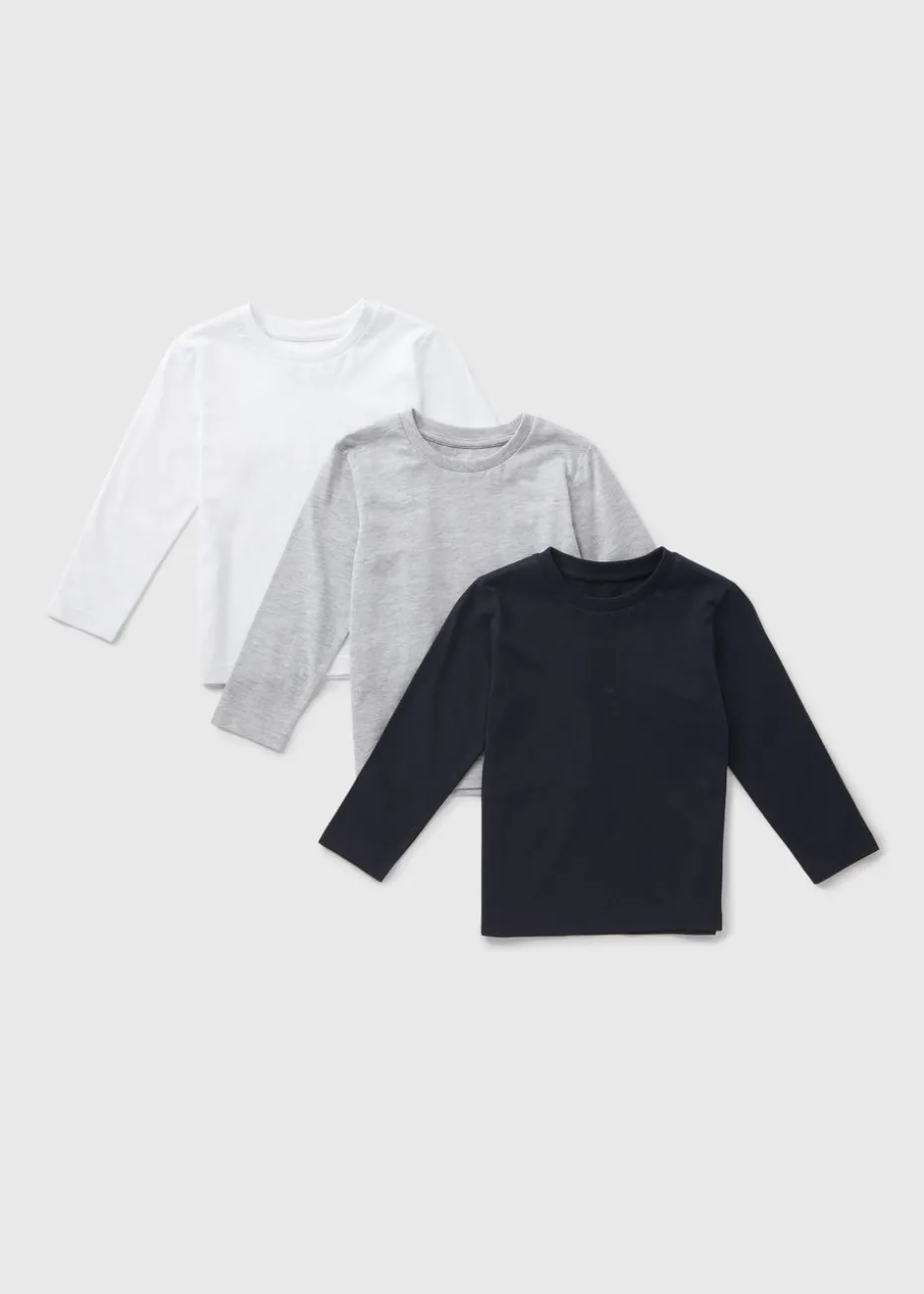 3 Pack Boys Monochrome Long Sleeve T-Shirts (1-7yrs)