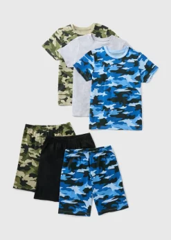 3 Pack Boys Multicolour Camo T-Shirt & Shorts Set (4-13yrs)