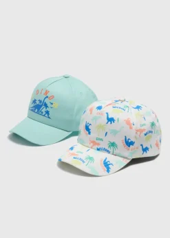2 Pack Boys Multicolour Dino Cap (3-10yrs)