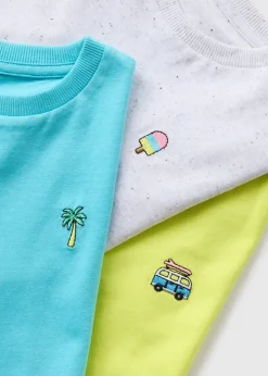 3 Pack Boys Multicolour Embroidered T-Shirts (1-7yrs)