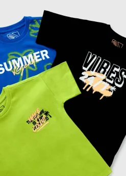 3 Pack Boys Multicolour Palm T-Shirts (7-15yrs)