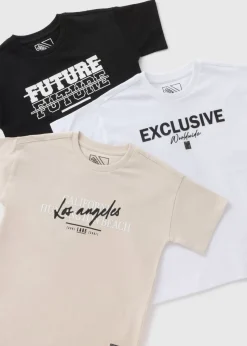 3 Pack Boys Multicolour Slogan T-Shirts (7-15yrs)