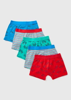 5 Pack Boys Multicolour Transport Boxers (4-16yrs)