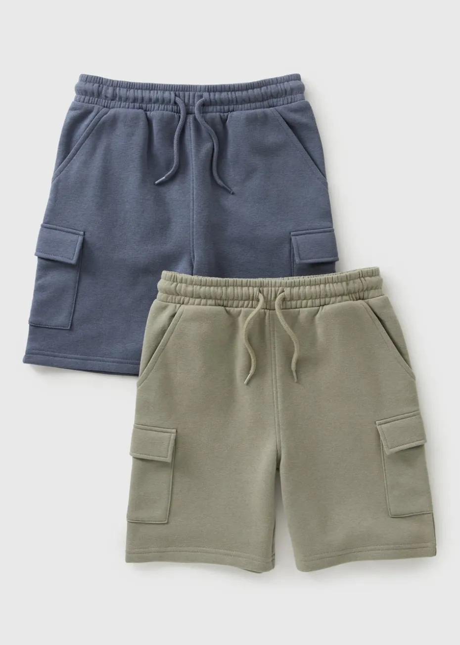 2 Pack Boys Sage & Grey Cargo Jogger Shorts (7-15yrs)