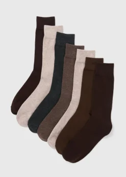 7 Pack Brown Plain Socks