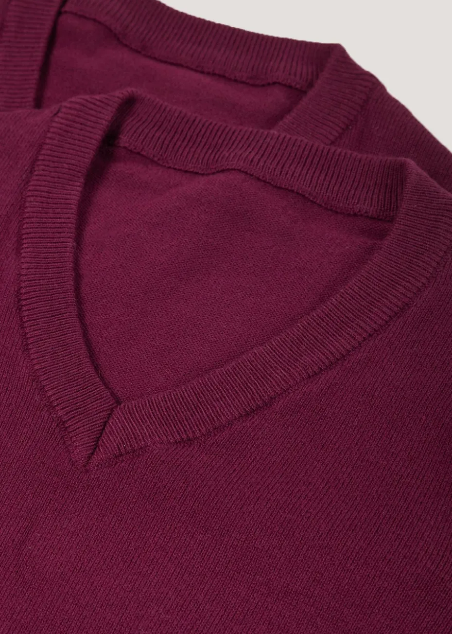 2 Pack Burgundy V-Neck Knit Jumper (Younger 4-12)