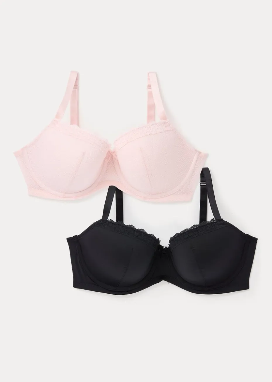 2 Pack DD+ Multicoloured Padded Textured Bras