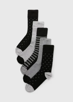 5 Pack Flexi Top Grey Mono Socks