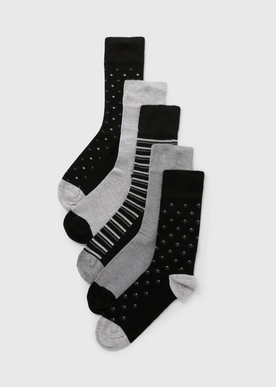 5 Pack Flexi Top Grey Mono Socks