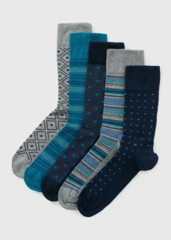 5 Pack Flexi Top Multicolour Geo Socks