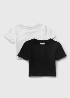 2 Pack Girls Black & White T-Shirts (7-15yrs)