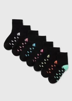 7 Pack Girls Black Heart Socks (Younger 6-Older 6.5)