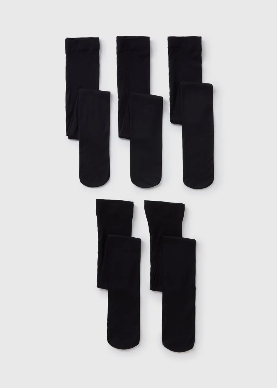 5 Pack Girls Black Opaque Tights (6-13yrs)