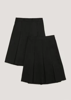 2 Pack Girls Black School Long Length Box Pleated Skirts (6-16yrs)