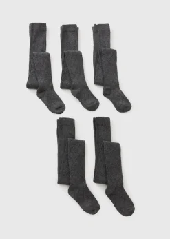 5 Pack Girls Grey Diamond Tights (4-13yrs)