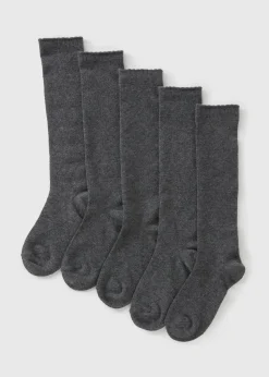 5 Pack Girls Grey Diamond Knee High Socks (Younger 6-Older 6.5)