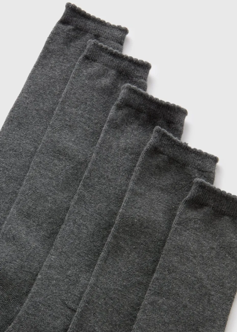 5 Pack Girls Grey Diamond Socks (Younger 6-Older 5.5)