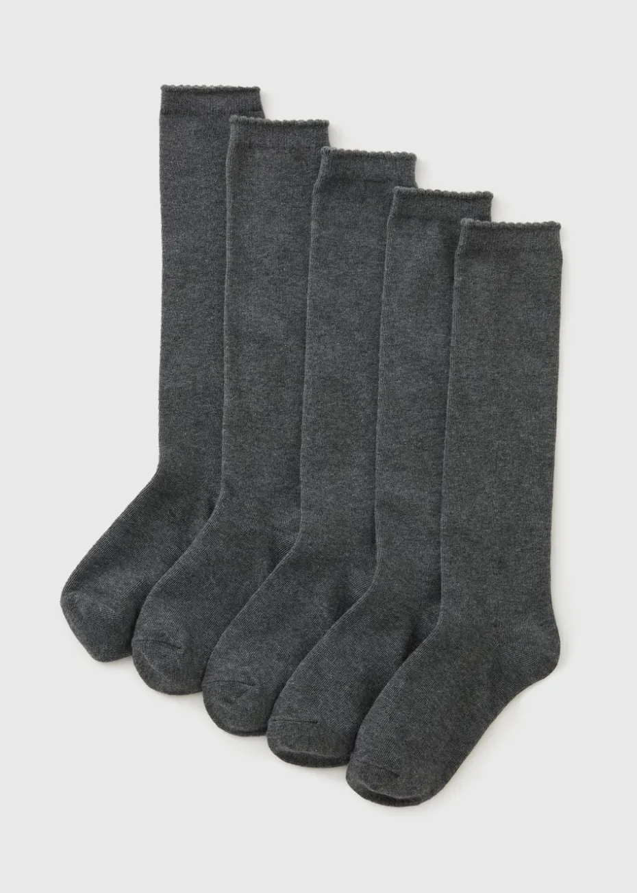 5 Pack Girls Grey Knee Length Socks (Younger 6-Older 6.5)