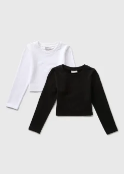 2 Pack Girls Monochrome Long Sleeve T-Shirts (7-15yrs)
