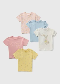 5 Pack Girls Multicolour Bunny T-Shirts (1-7yrs)