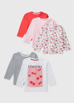 5 Pack Girls Multicolour Cherry Long Sleeve Tops (1-7yrs)