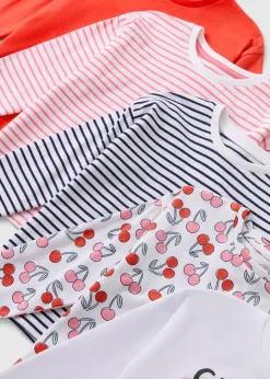 5 Pack Girls Multicolour Cherry Long Sleeve Tops (1-7yrs)