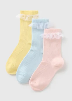 3 Pack Girls Multicolour Frill Socks (Younger 6-Older 6.5)
