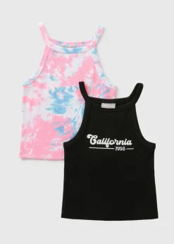 2 Pack Girls Multicolour Holiday Vests (7-15yrs)
