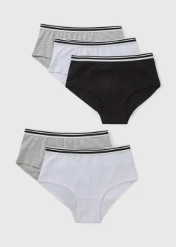 5 Pack Girls Multicolour Mono Hipster Briefs (6-13yrs)