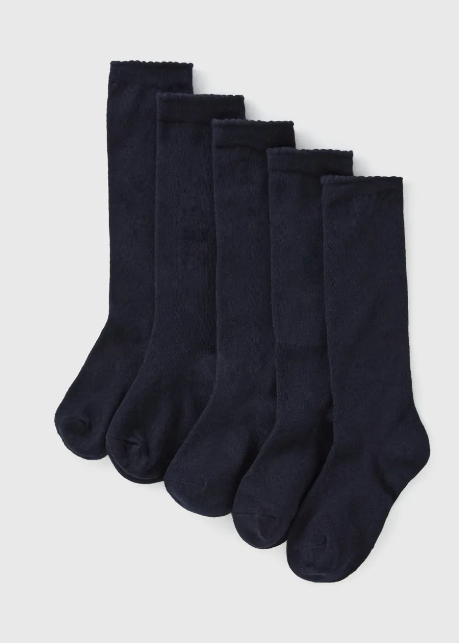5 Pack Girls Navy Knee High Socks (Younger 6-Older 6.5)