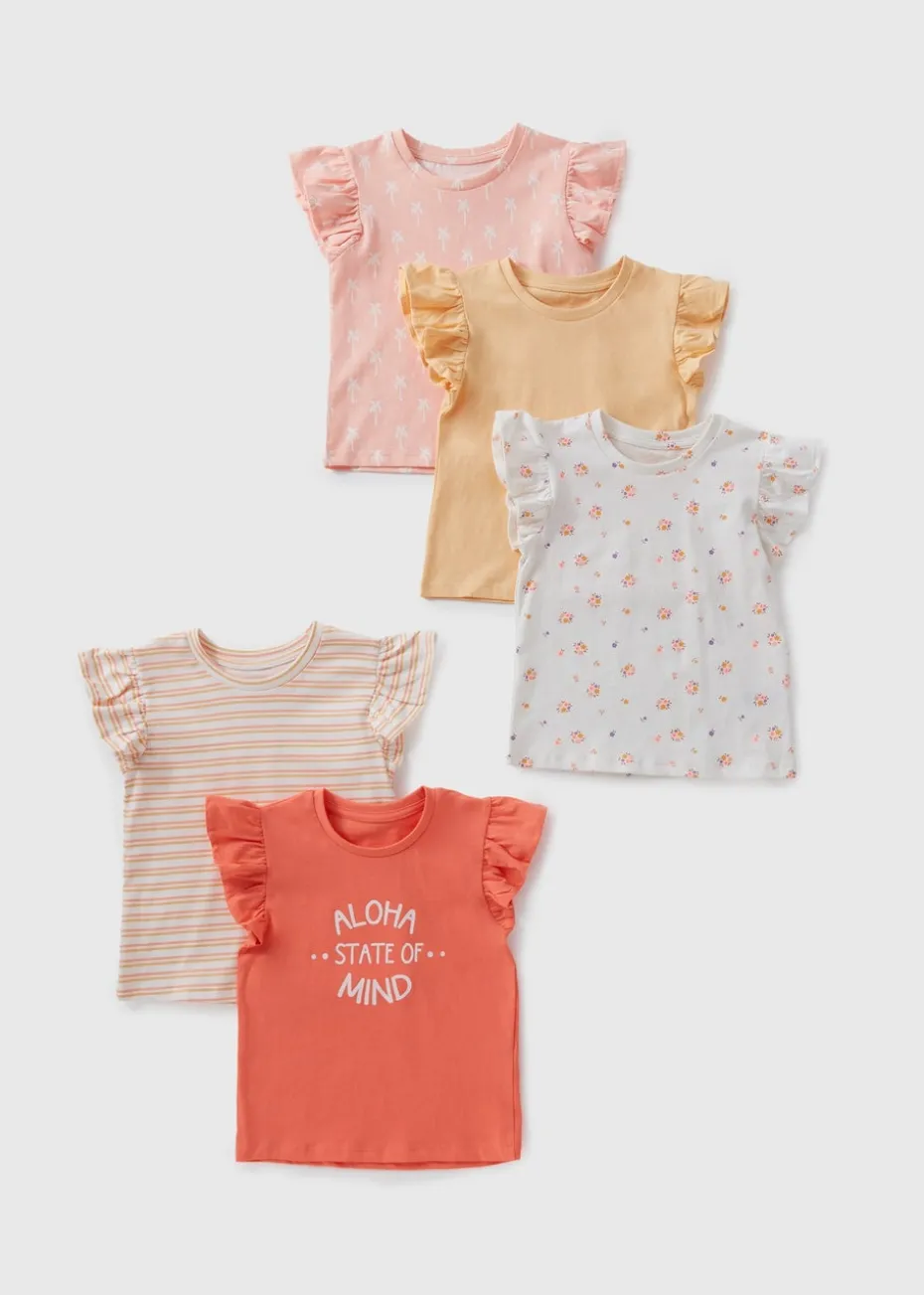 5 Pack Girls Orange Holiday Frill Vests (1-7yrs)