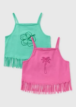 2 Pack Girls Pink & Green Fringe Vests (7-15yrs)