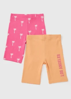 2 Pack Girls Pink & Orange Holiday Cycling Shorts (7-15yrs)